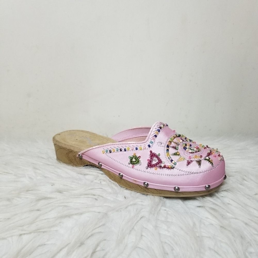 Coasters beaded slip on mules satiny